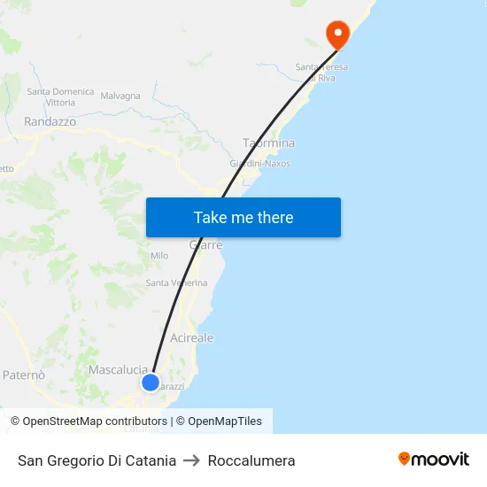 San Gregorio Di Catania to Roccalumera map