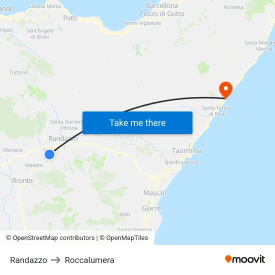 Randazzo to Roccalumera map
