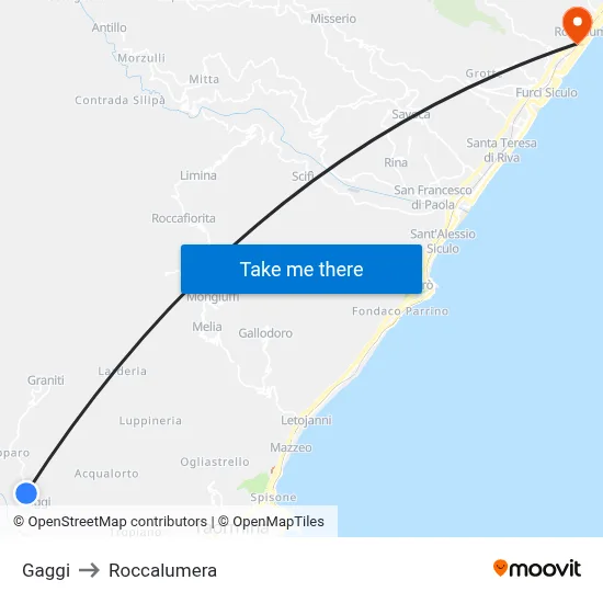 Gaggi to Roccalumera map