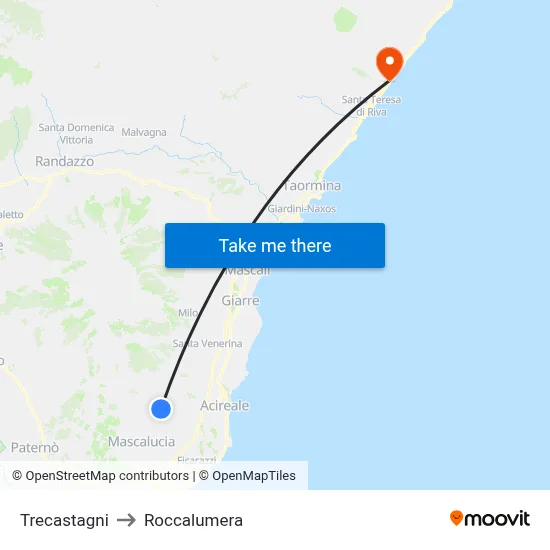 Trecastagni to Roccalumera map