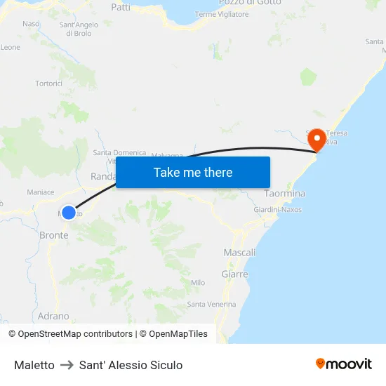 Maletto to Sant' Alessio Siculo map