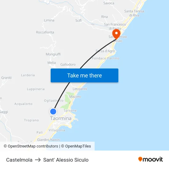 Castelmola to Sant' Alessio Siculo map
