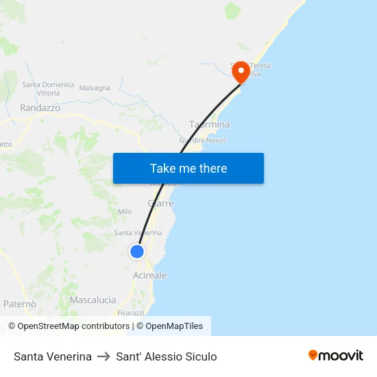 Santa Venerina to Sant' Alessio Siculo map