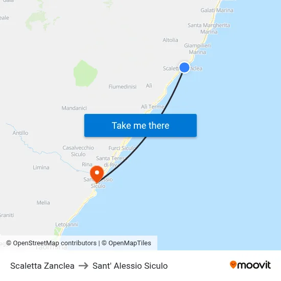 Scaletta Zanclea to Sant' Alessio Siculo map