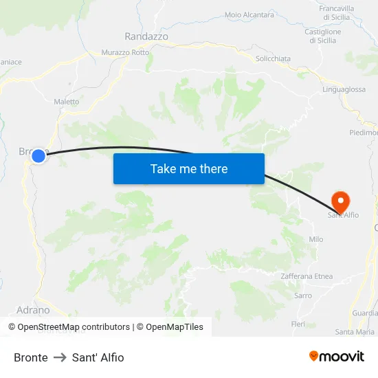Bronte to Sant' Alfio map