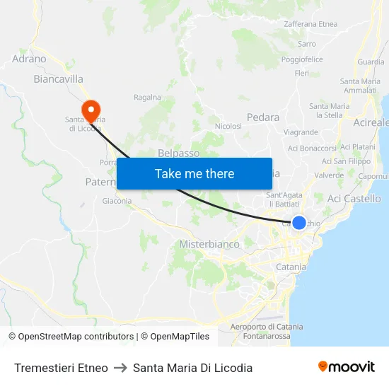 Tremestieri Etneo to Santa Maria di Licodia map