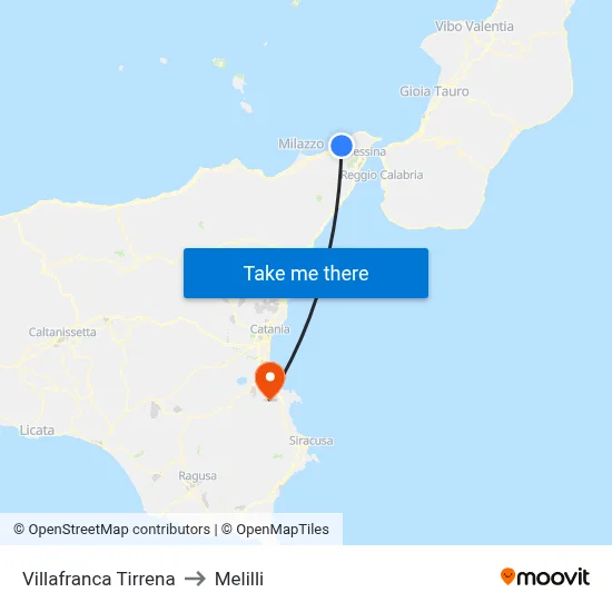 Villafranca Tirrena to Melilli map
