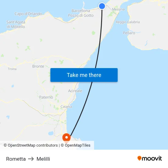 Rometta to Melilli map