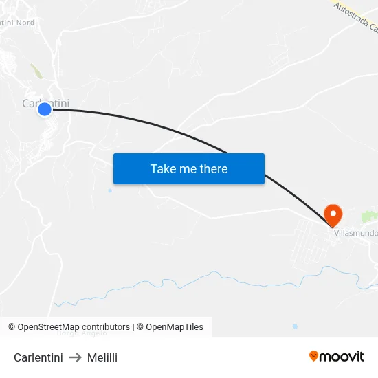 Carlentini to Melilli map