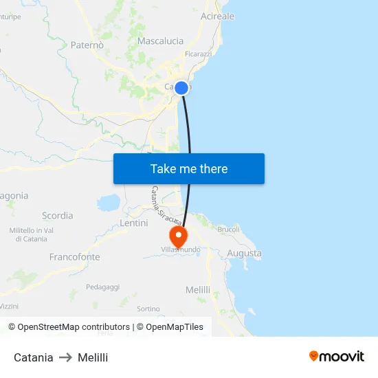 Catania to Melilli map