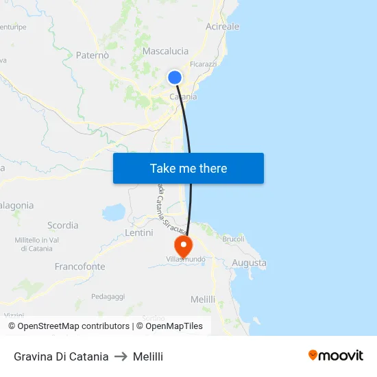 Gravina di Catania to Melilli map