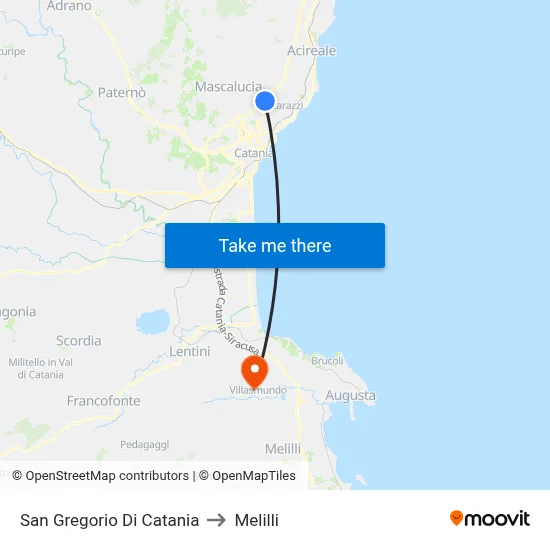 San Gregorio di Catania to Melilli map