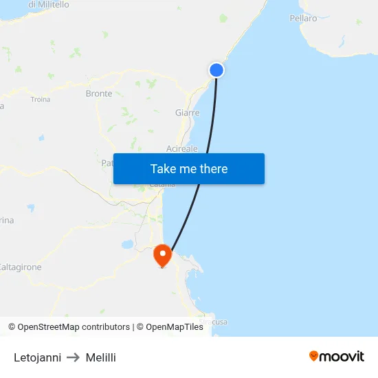 Letojanni to Melilli map