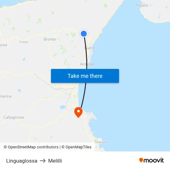 Linguaglossa to Melilli map