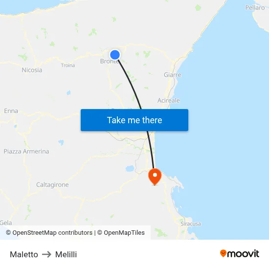 Maletto to Melilli map