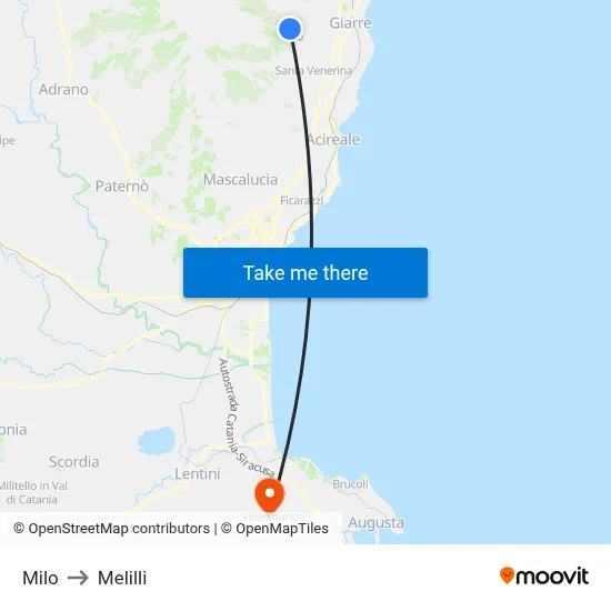 Milo to Melilli map
