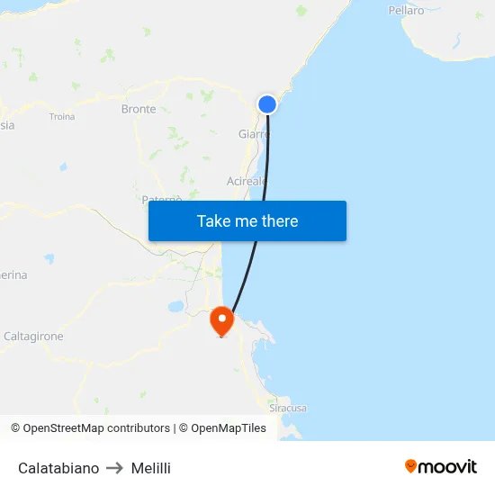 Calatabiano to Melilli map