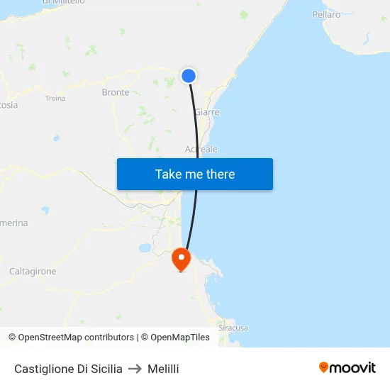 Castiglione di Sicilia to Melilli map