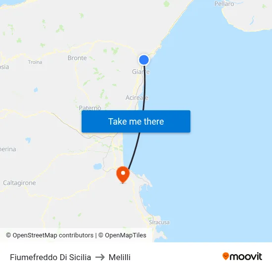 Fiumefreddo Di Sicilia to Melilli map