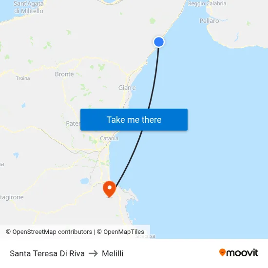 Santa Teresa Di Riva to Melilli map