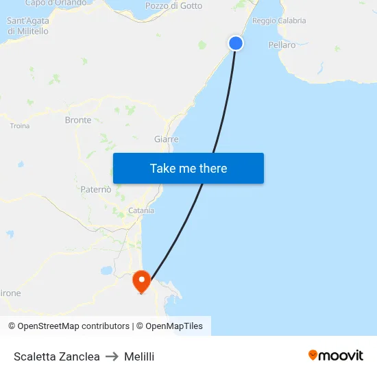 Scaletta Zanclea to Melilli map