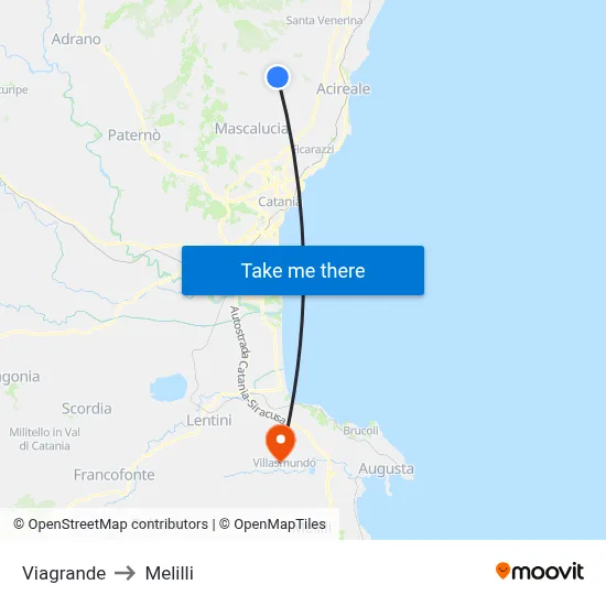 Viagrande to Melilli map