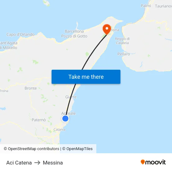 Aci Catena to Messina map