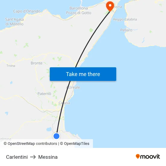Carlentini to Messina map