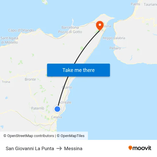 San Giovanni La Punta to Messina map