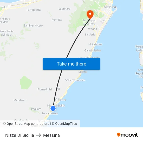Nizza Di Sicilia to Messina map