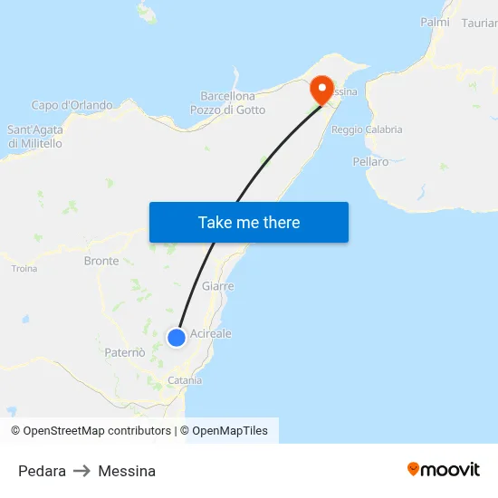 Pedara to Messina map