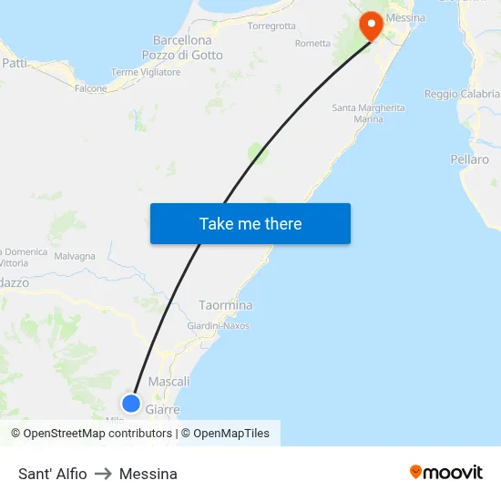 Sant' Alfio to Messina map