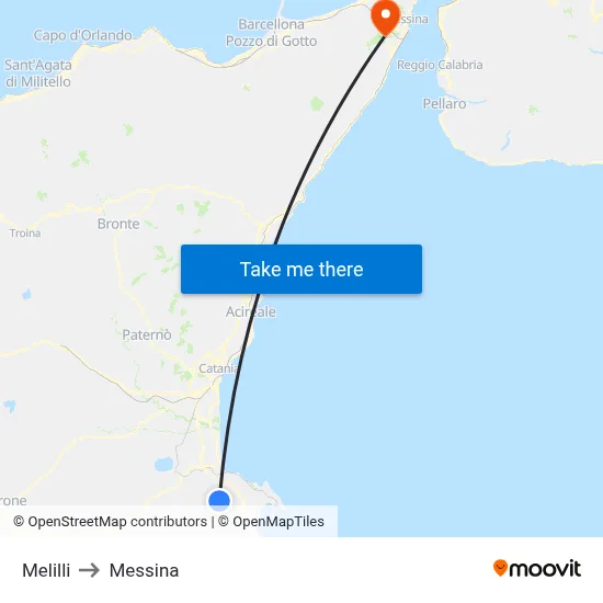 Melilli to Messina map