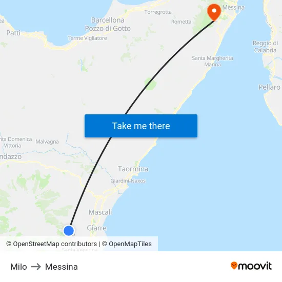 Milo to Messina map