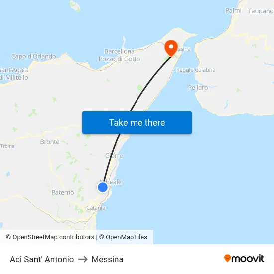 Aci Sant' Antonio to Messina map