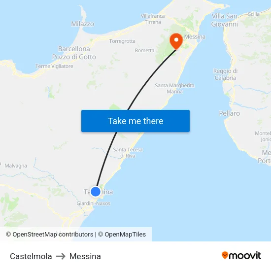 Castelmola to Messina map