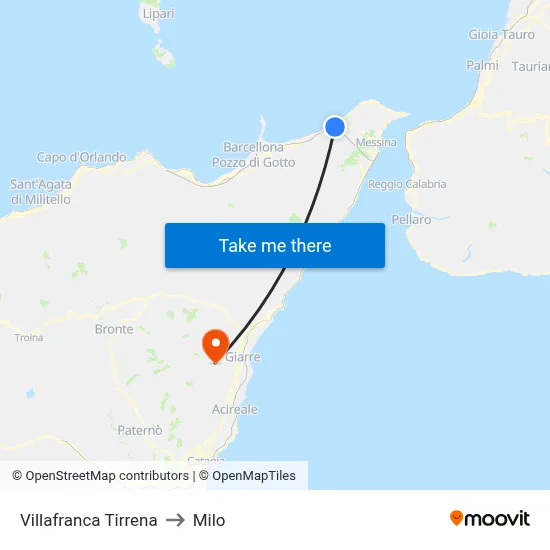Villafranca Tirrena to Milo map