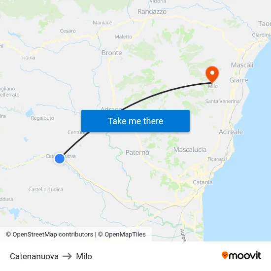 Catenanuova to Milo map