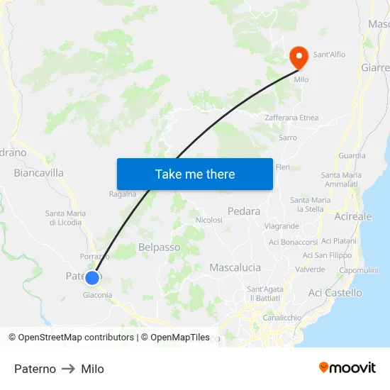 Paterno to Milo map