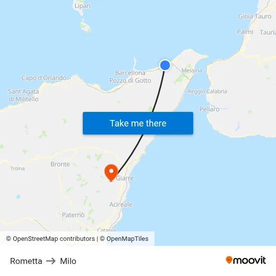 Rometta to Milo map