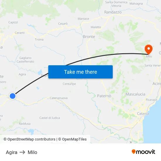 Agira to Milo map