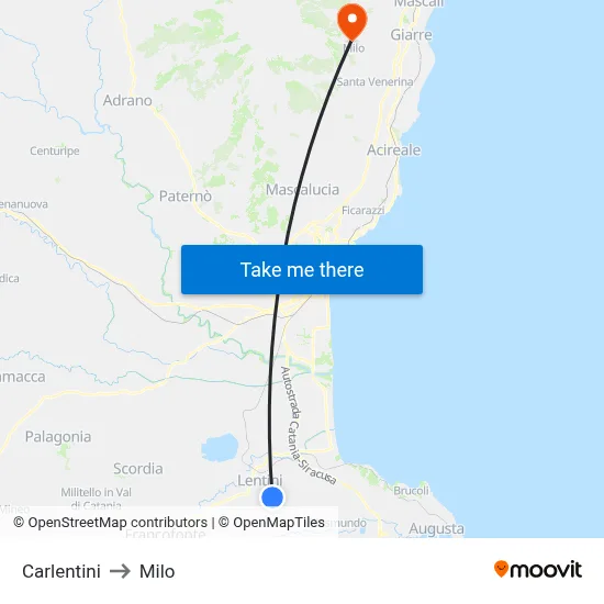 Carlentini to Milo map