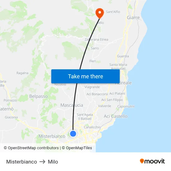 Misterbianco to Milo map