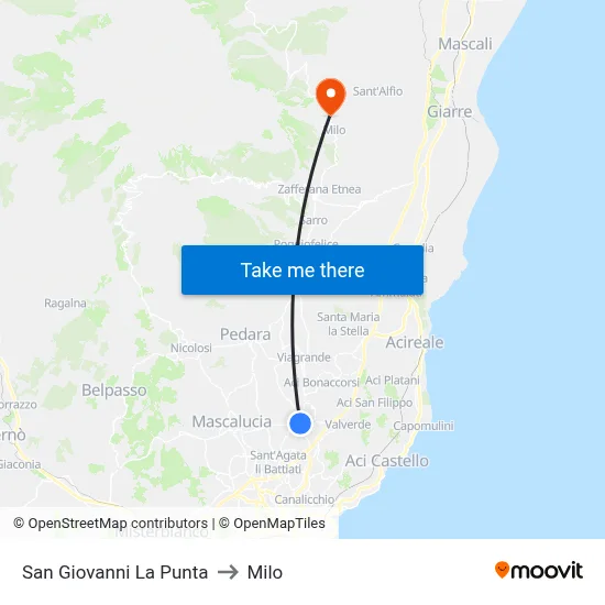 San Giovanni La Punta to Milo map