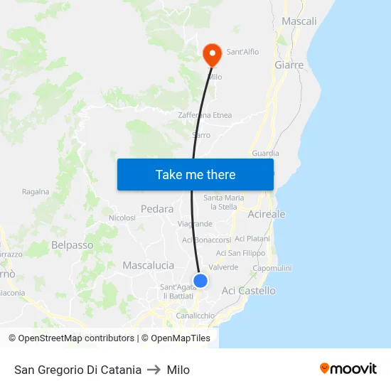San Gregorio di Catania to Milo map