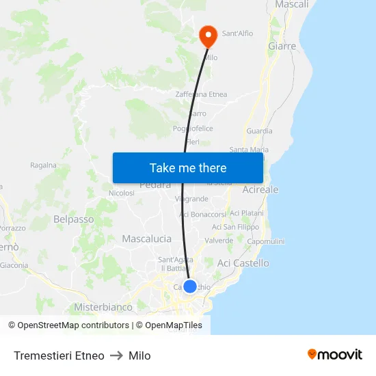 Tremestieri Etneo to Milo map