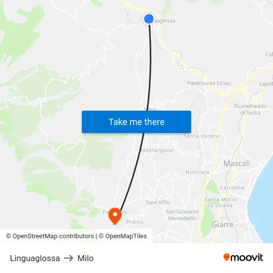 Linguaglossa to Milo map