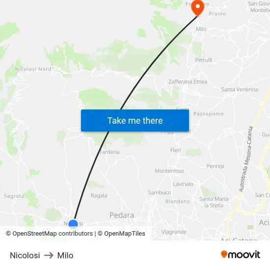 Nicolosi to Milo map
