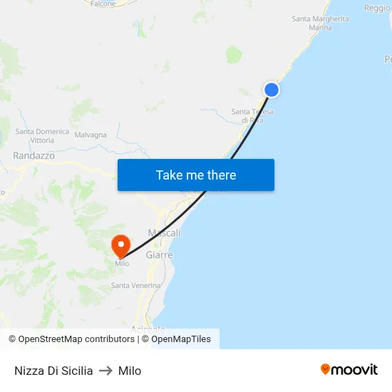 Nizza Di Sicilia to Milo map