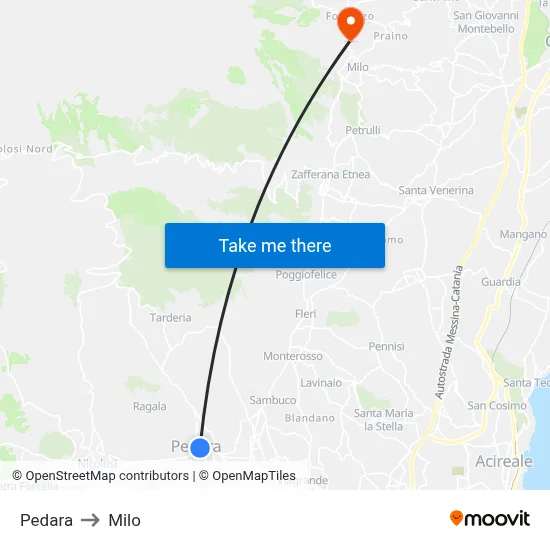 Pedara to Milo map